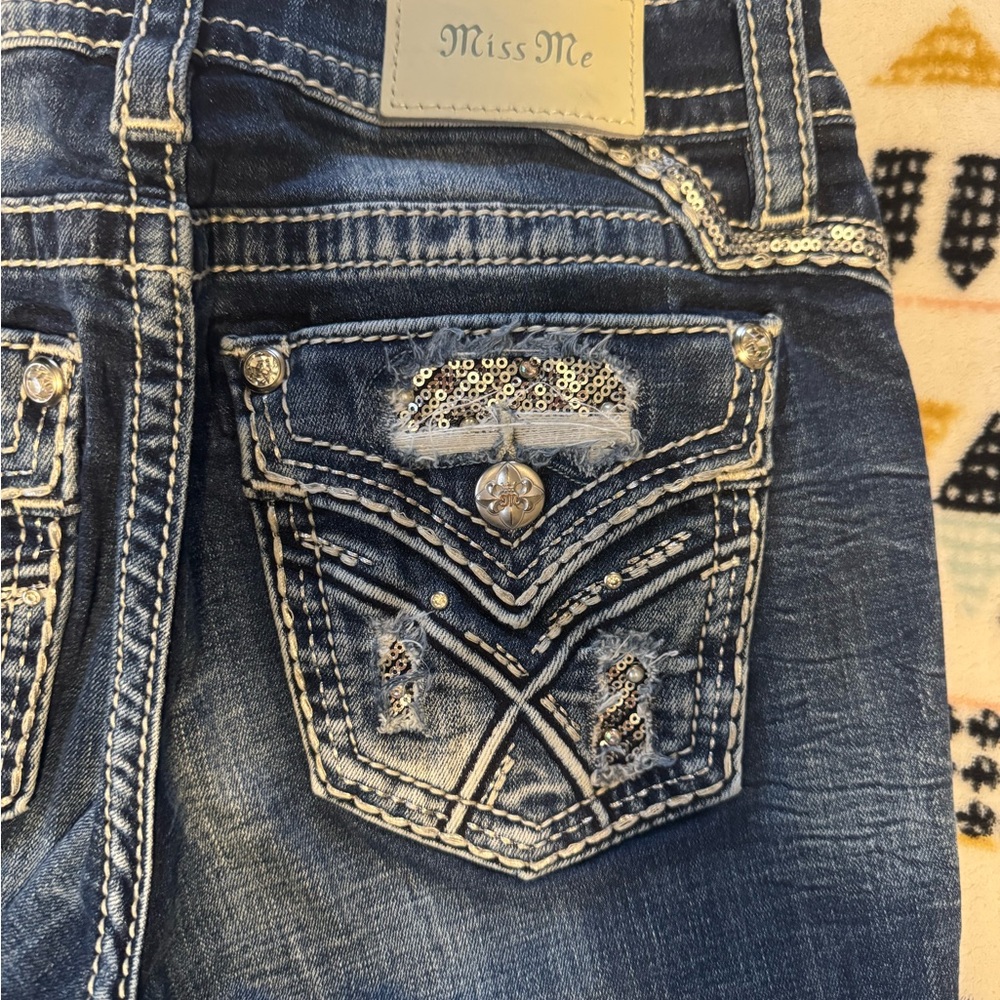 Miss Me Dark Blue Jeans with Silver Sequin Details